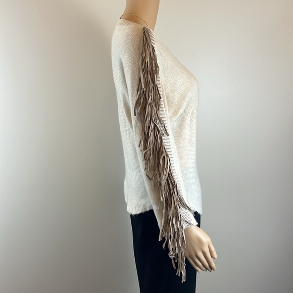Zadig &  Voltaire Cream Cashmere Banko Sweater with Leather Fringe - Picture 5 of 8